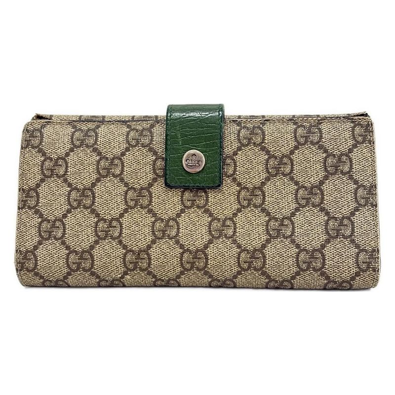 Gucci GG Plus GG Supreme 115046 Beige Dark Brown And Green Leather