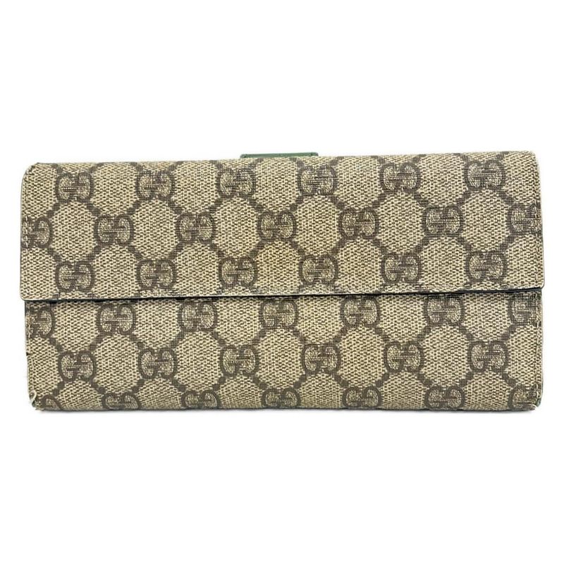 Gucci GG Plus GG Supreme 115046 Beige Dark Brown And Green Leather