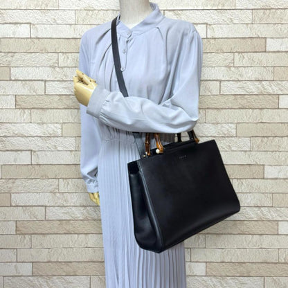 Gucci Nim Fair Medium Bamboo Shoulder Bag Leather 453766 Black Ladies Gucci