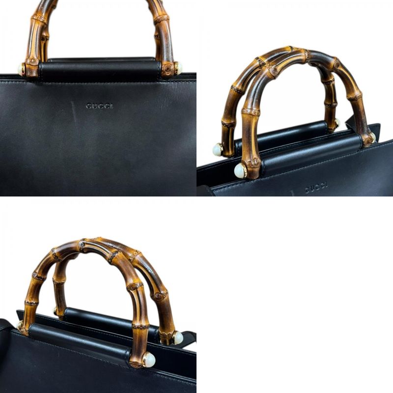 Gucci Nim Fair Medium Bamboo Shoulder Bag Leather 453766 Black Ladies Gucci