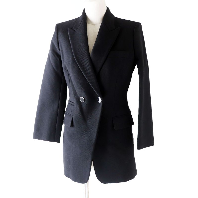 Hermes 22AW 2h0201dp Nylon Wool Double Breasted Jacket Black 34 Made In Italy