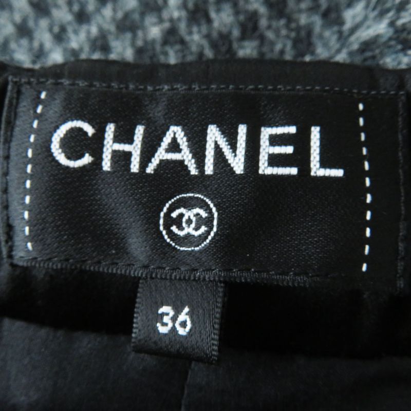 CHANEL P73635 100% Wool Tweed Long Pants With Coco Mark Buttons Gray And Black