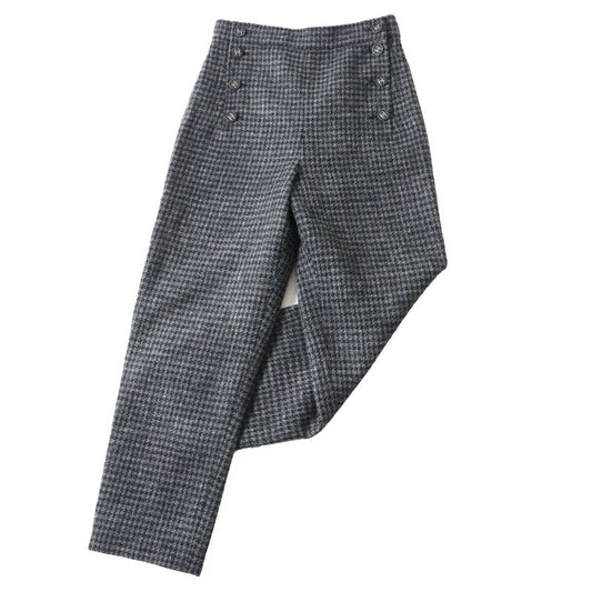 CHANEL P73635 100% Wool Tweed Long Pants With Coco Mark Buttons Gray And Black