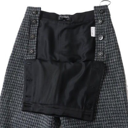 CHANEL P73635 100% Wool Tweed Long Pants With Coco Mark Buttons Gray And Black