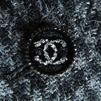 CHANEL P73635 100% Wool Tweed Long Pants With Coco Mark Buttons Gray And Black
