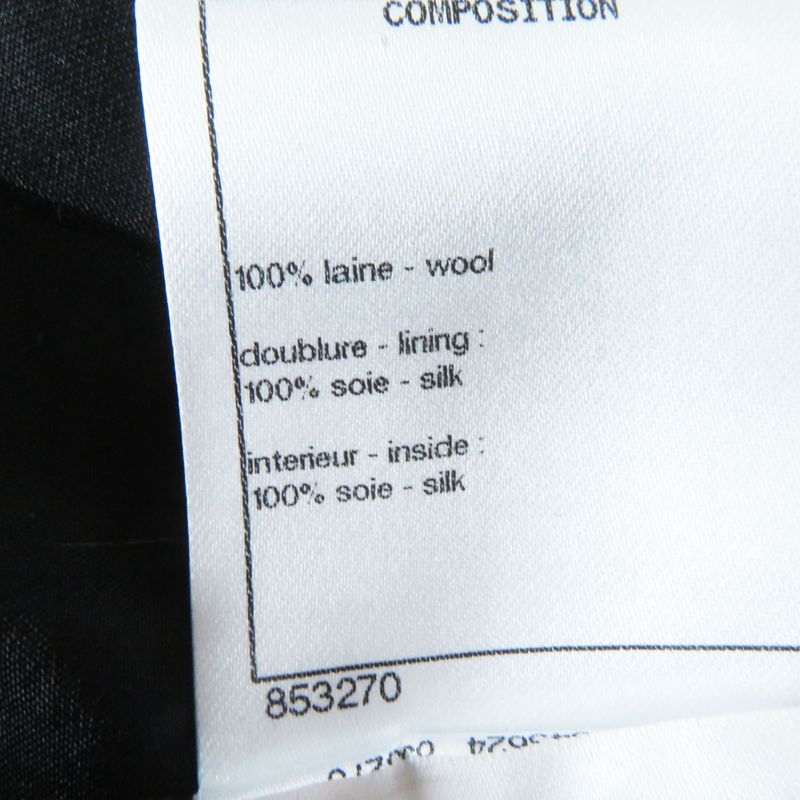 CHANEL P73635 100% Wool Tweed Long Pants With Coco Mark Buttons Gray And Black