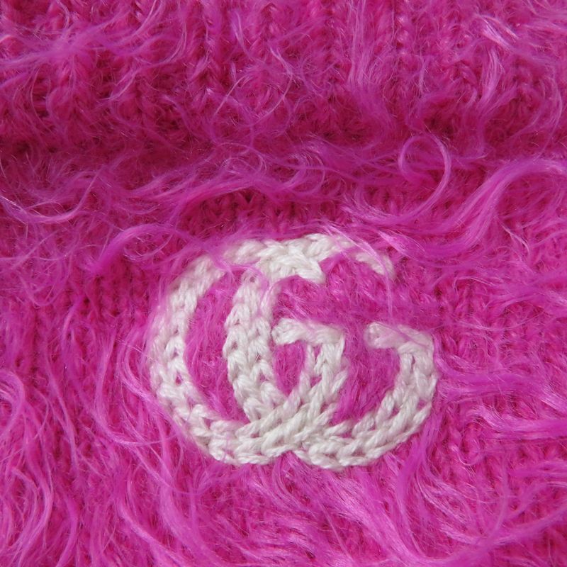 Gucci 697578 GG Embroidered Cropped Knit Cardigan With Logo Buttons Pink S