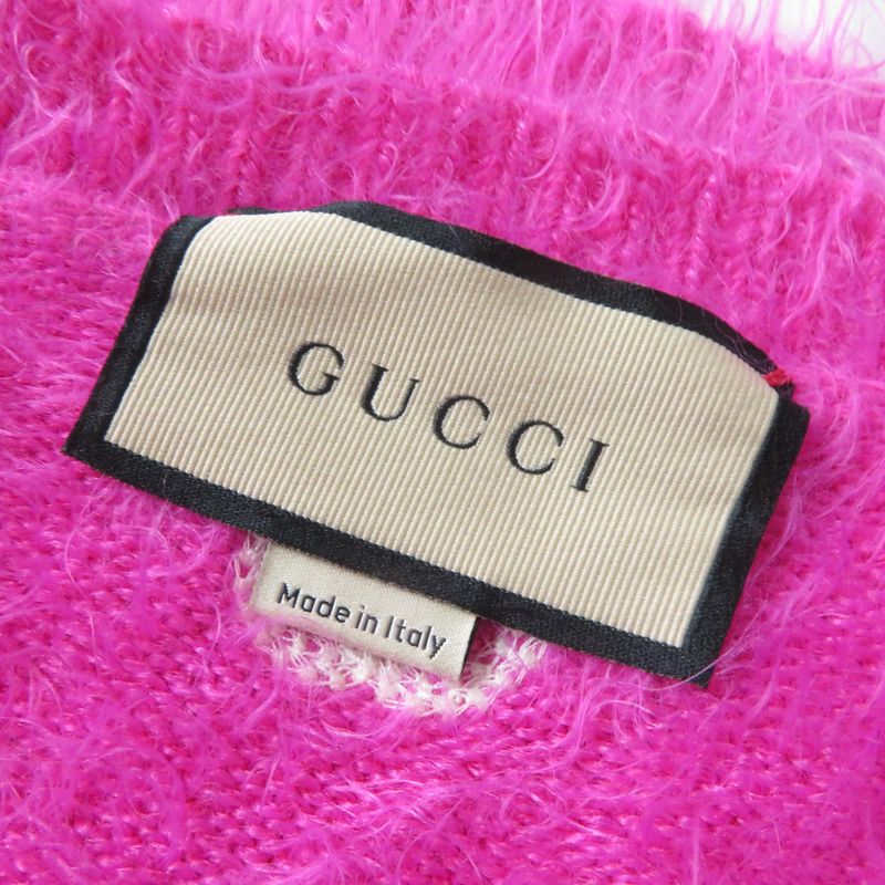 Gucci 697578 GG Embroidered Cropped Knit Cardigan With Logo Buttons Pink S