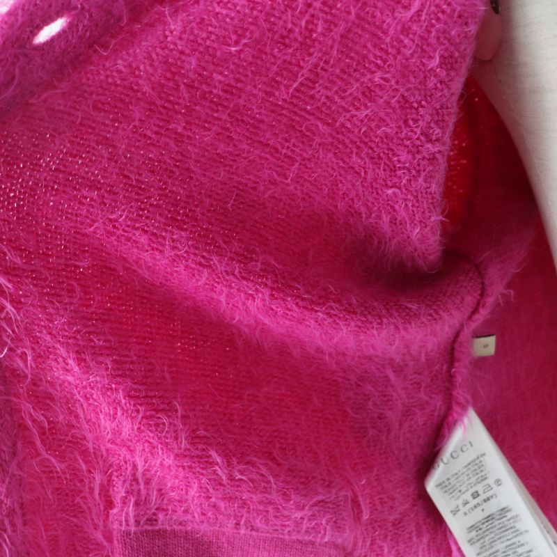 Gucci 697578 GG Embroidered Cropped Knit Cardigan With Logo Buttons Pink S