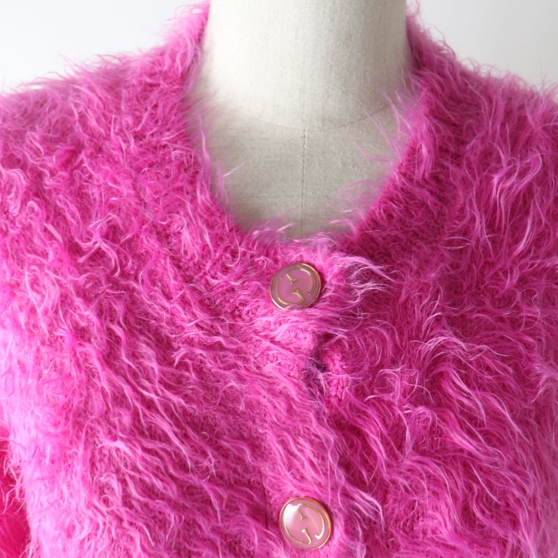 Gucci 697578 GG Embroidered Cropped Knit Cardigan With Logo Buttons Pink S