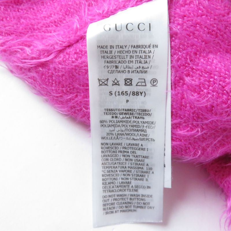 Gucci 697578 GG Embroidered Cropped Knit Cardigan With Logo Buttons Pink S