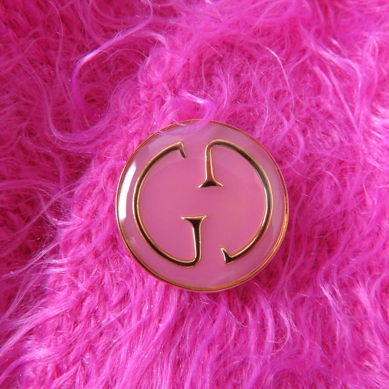 Gucci 697578 GG Embroidered Cropped Knit Cardigan With Logo Buttons Pink S