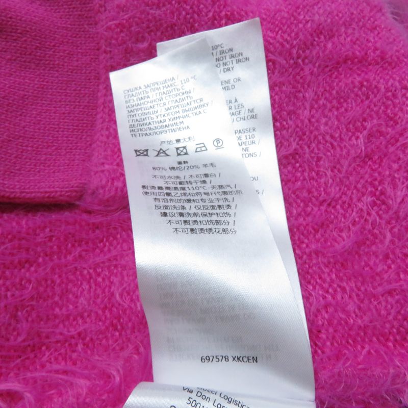 Gucci 697578 GG Embroidered Cropped Knit Cardigan With Logo Buttons Pink S