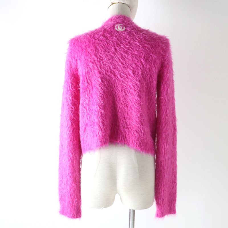 Gucci 697578 GG Embroidered Cropped Knit Cardigan With Logo Buttons Pink S