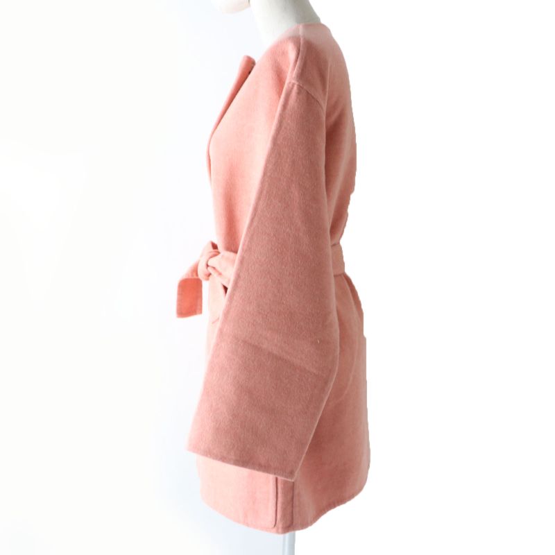 Hermes 22AW 100% Baby Cashmere Double Face Coat Pink 40 Made In France Genuine