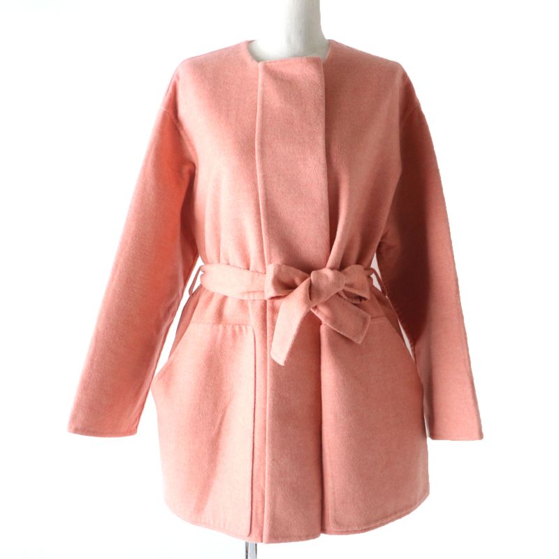 Hermes 22AW 100% Baby Cashmere Double Face Coat Pink 40 Made In France Genuine