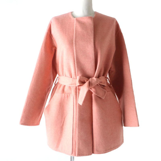 Hermes 22AW 100% Baby Cashmere Double Face Coat Pink 40 Made In France Genuine