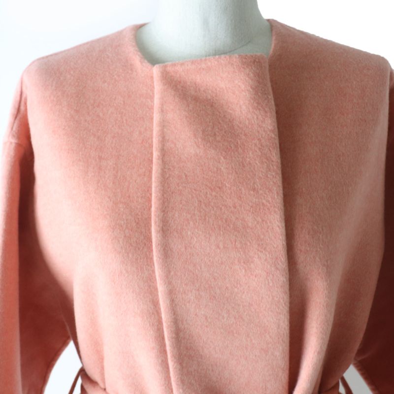 Hermes 22AW 100% Baby Cashmere Double Face Coat Pink 40 Made In France Genuine