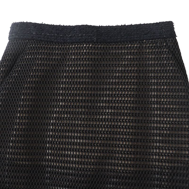 CHANEL P45897 Mesh Tight Skirt With Coco Mark Black 34 Made In France Genuine