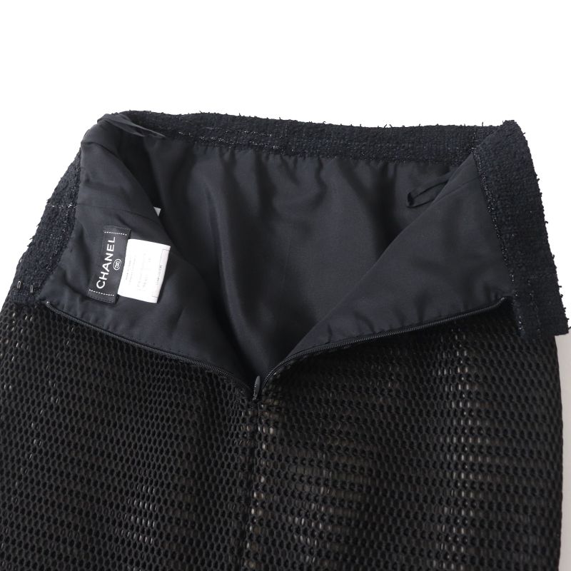 CHANEL P45897 Mesh Tight Skirt With Coco Mark Black 34 Made In France Genuine