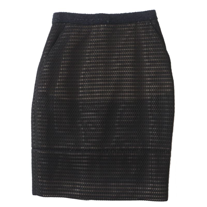 CHANEL P45897 Mesh Tight Skirt With Coco Mark Black 34 Made In France Genuine