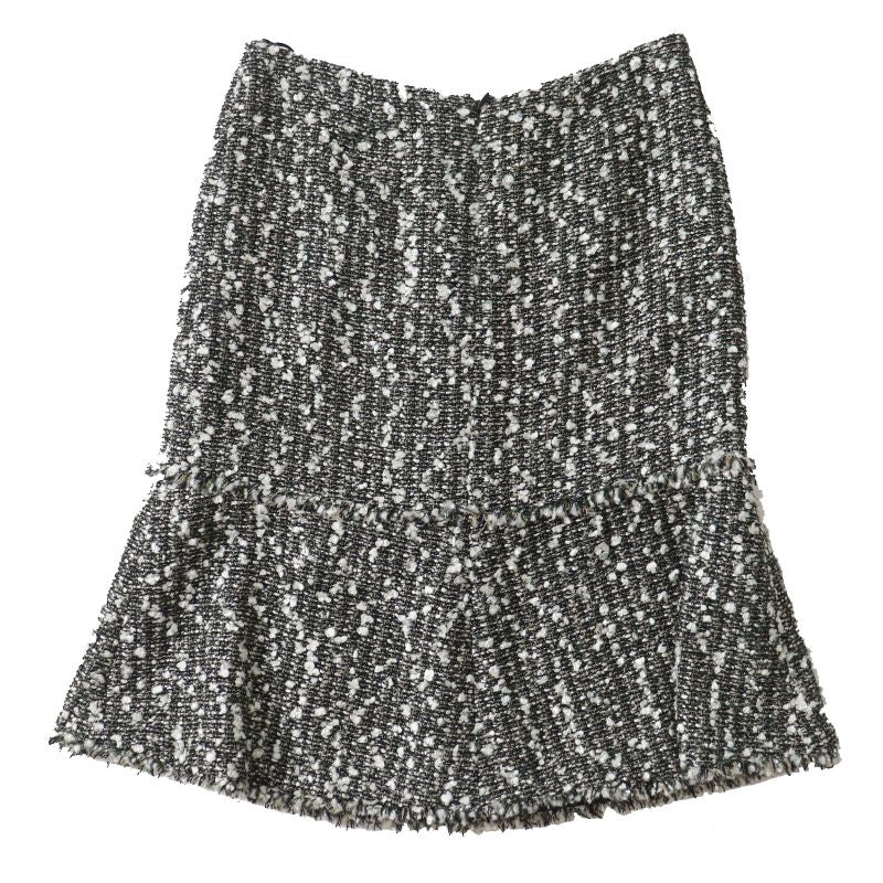 CHANEL 04A P24139 Tweed Skirt With Coco Mark Cut Off Hem Multi 38 Made In