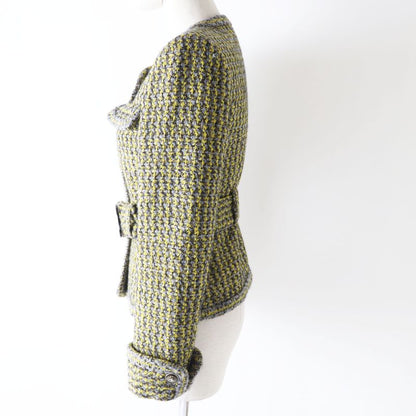 CHANEL P57148 Tweed Coat With Coco Mark Buttons And Coco Mark Belt Yellow And