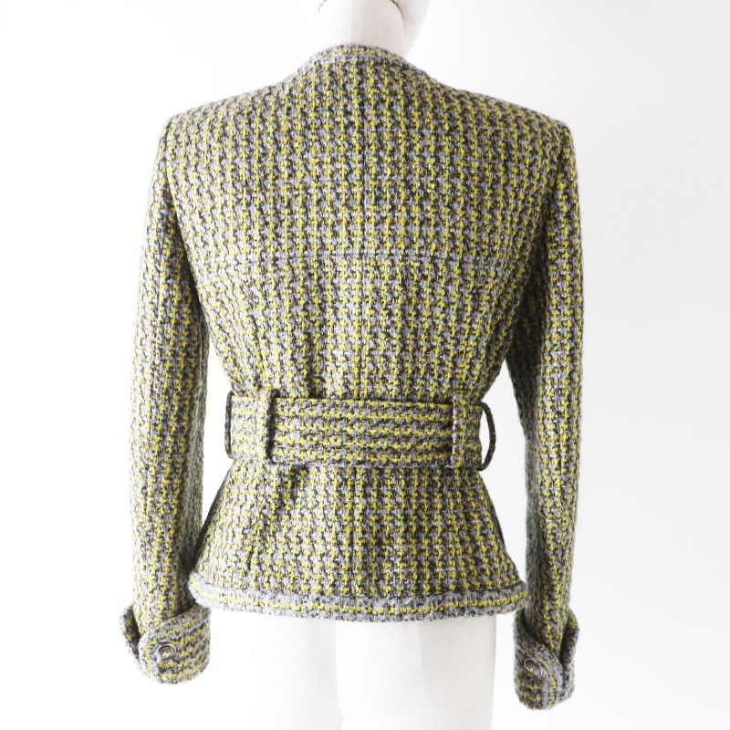 CHANEL P57148 Tweed Coat With Coco Mark Buttons And Coco Mark Belt Yellow And