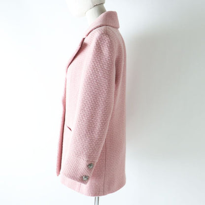CHANEL 2022 P73600 Coco Mark Button Tweed Jacket With Stones Pink Lined Silk 36