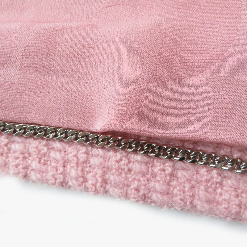 CHANEL 2022 P73600 Coco Mark Button Tweed Jacket With Stones Pink Lined Silk 36