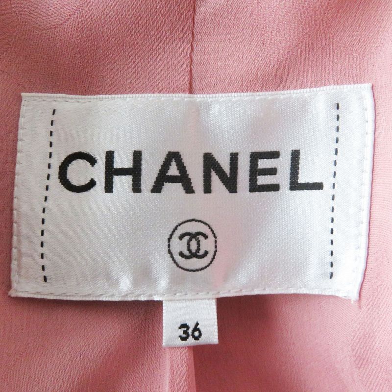 CHANEL 2022 P73600 Coco Mark Button Tweed Jacket With Stones Pink Lined Silk 36