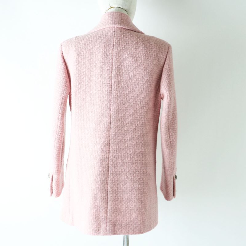 CHANEL 2022 P73600 Coco Mark Button Tweed Jacket With Stones Pink Lined Silk 36
