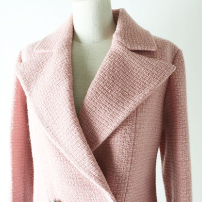 CHANEL 2022 P73600 Coco Mark Button Tweed Jacket With Stones Pink Lined Silk 36