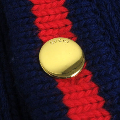 Gucci 676389 Wool 100th Anniversary Logo Webline Long Sleeve Knit Cardigan Blue