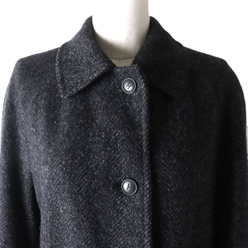 Hermes Vintage Margiela Period Lined Silk H Logo Button Cashmere Tweed Coat