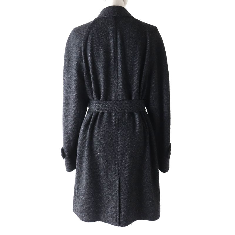 Hermes Vintage Margiela Period Lined Silk H Logo Button Cashmere Tweed Coat