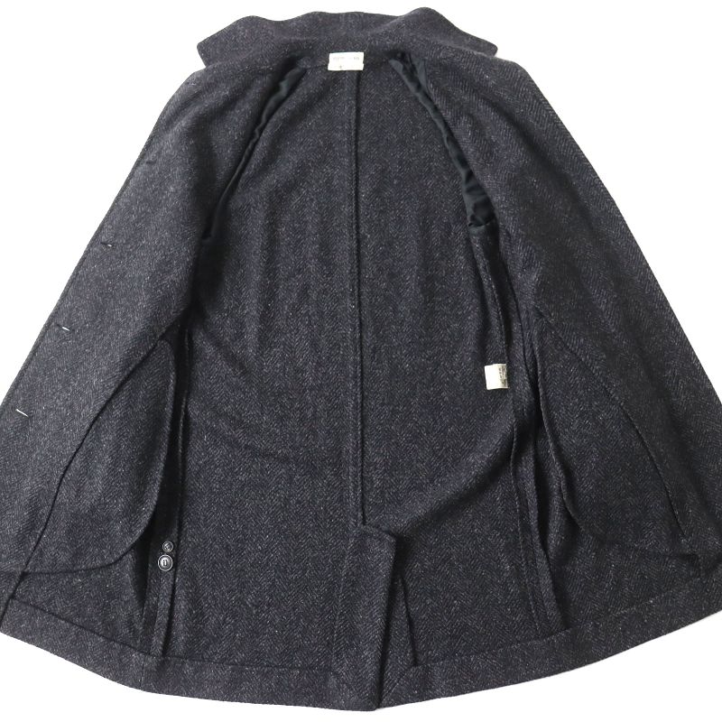 Hermes Vintage Margiela Period Lined Silk H Logo Button Cashmere Tweed Coat