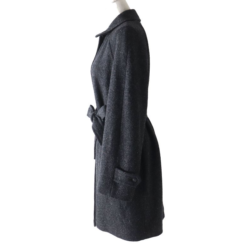 Hermes Vintage Margiela Period Lined Silk H Logo Button Cashmere Tweed Coat