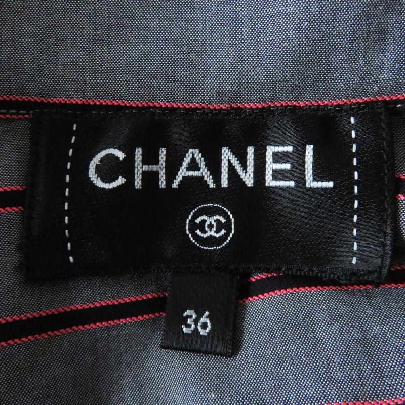 CHANEL 2022 22B P73409 Collar Velour Lion Button Stripe Pattern Long Sleeve