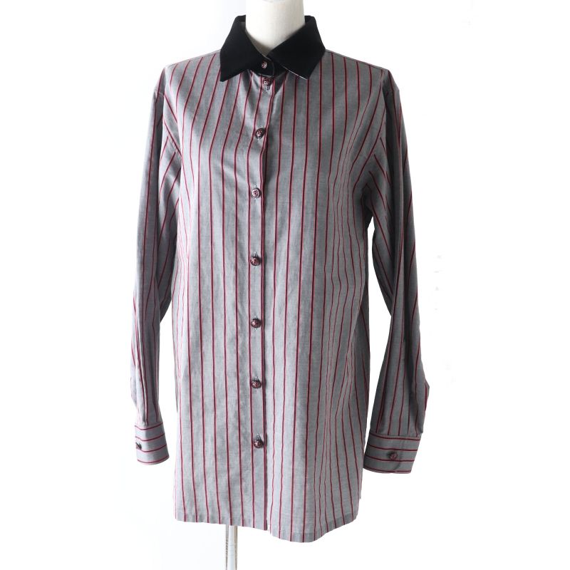 CHANEL 2022 22B P73409 Collar Velour Lion Button Stripe Pattern Long Sleeve