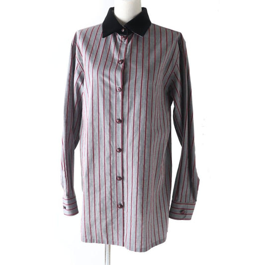 CHANEL 2022 22B P73409 Collar Velour Lion Button Stripe Pattern Long Sleeve