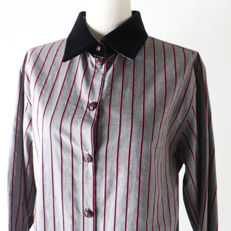 CHANEL 2022 22B P73409 Collar Velour Lion Button Stripe Pattern Long Sleeve