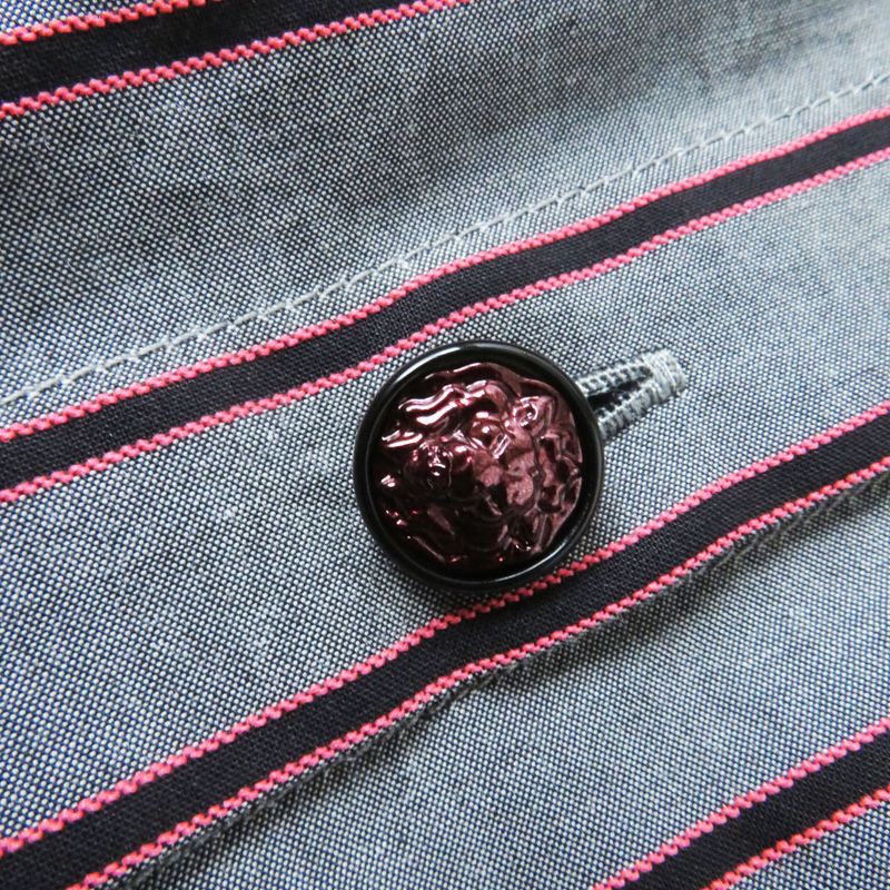 CHANEL 2022 22B P73409 Collar Velour Lion Button Stripe Pattern Long Sleeve