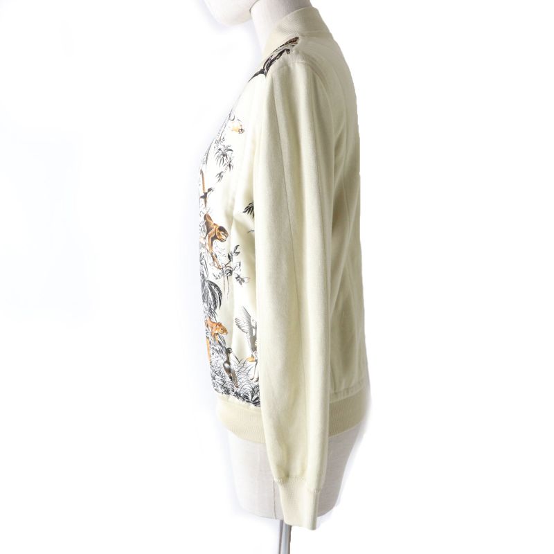 Hermes Silk Cashmere Blend Animal Print Padded Zip Jacket/blouson Beige 34 Made