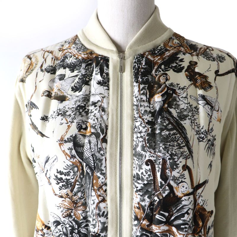 Hermes Silk Cashmere Blend Animal Print Padded Zip Jacket/blouson Beige 34 Made