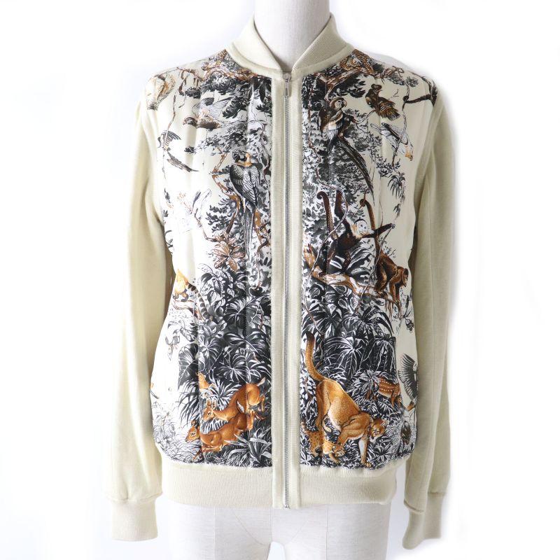Hermes Silk Cashmere Blend Animal Print Padded Zip Jacket/blouson Beige 34 Made