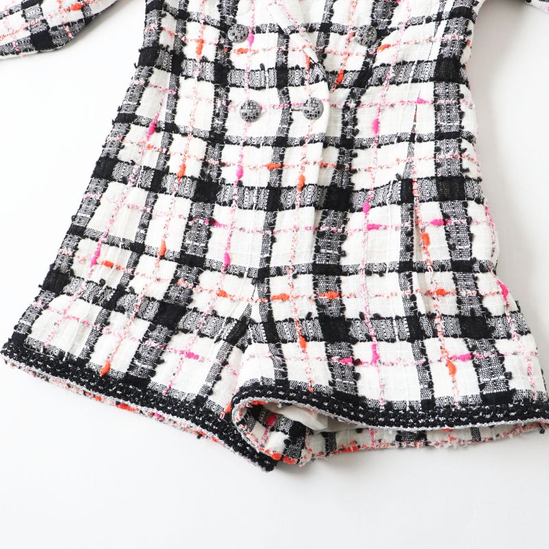 CHANEL 20S P64167 White Black Pink Orange Jacket Style Tweed Jumpsuit/all-in-one