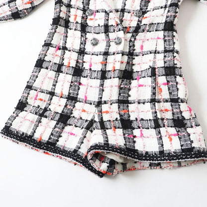 CHANEL 20S P64167 White Black Pink Orange Jacket Style Tweed Jumpsuit/all-in-one