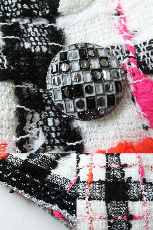 CHANEL 20S P64167 White Black Pink Orange Jacket Style Tweed Jumpsuit/all-in-one
