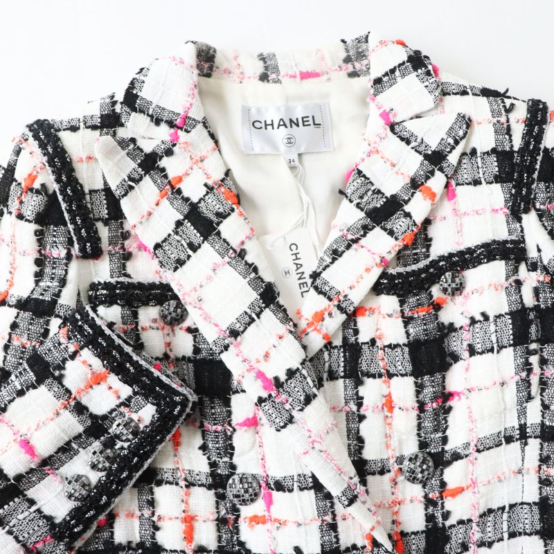 CHANEL 20S P64167 White Black Pink Orange Jacket Style Tweed Jumpsuit/all-in-one